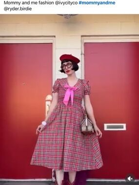 Ivy City Co Pink and Green Plaid Maxi Dress with Satin Bow
